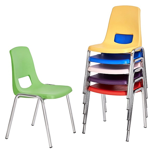 Assorted Colors 6-Pack 16 School Stack Chair,/ Stacking Student Chairs with Chromed Steel Legs and Nylon Swivel Glides