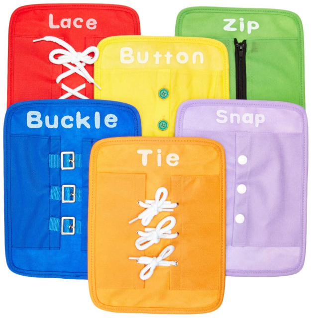 Basic Life Skills Learn to Dress Boards-Button Lace Zip Buckle Snap 