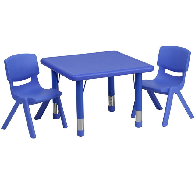 FF Square 24" Resin Table & 2 Chair 10.5" Blue