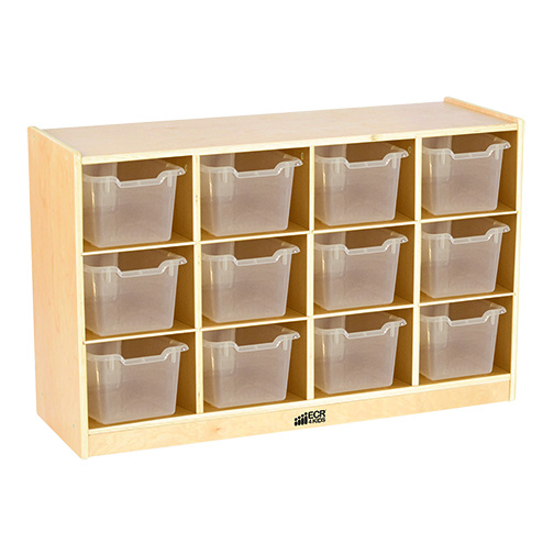 ELR-17252-CL Birch 12 Cubby Tray Cabinet with clear Bins