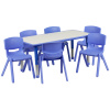 FF 24 x 48 Resin Table with 6 - Chairs 10.5"  Blue w/ Gray Top