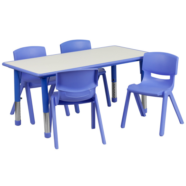 24 x 48 Resin Table with 4 chairs 10  Blue Gray YU-YCY-060-0034-RECT-TBL-BLUE-GG