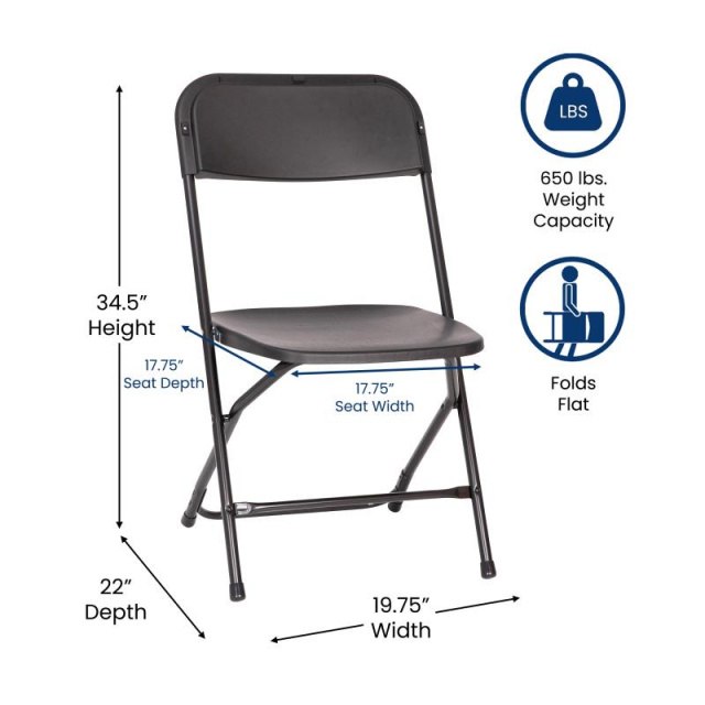 Big and Tall Commercial Folding Chair - Extra Wide 650LB - Black 