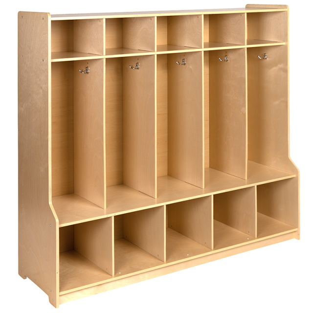 MK-LCKR001-GG Wooden 5 Section School Coat Locker with Bench 