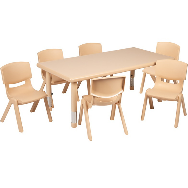 FF 24 x 48 Resin Table w/ 6 Chairs 10.5" Natural