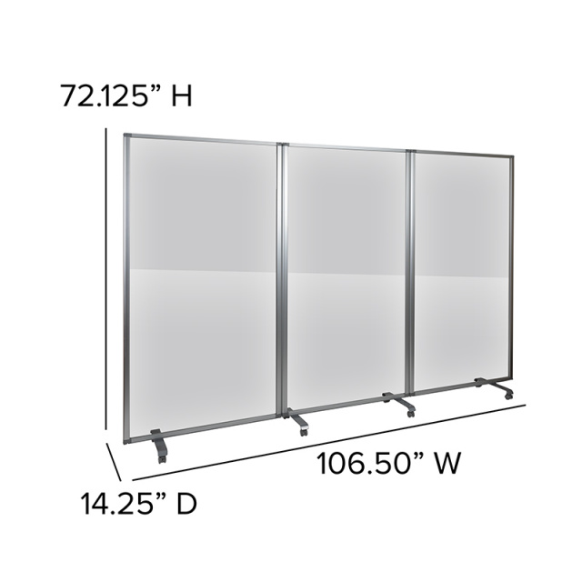 BR-PTT001-3-AC-90183-GG Transparent Acrylic Mobile Partition with Lockable Casters