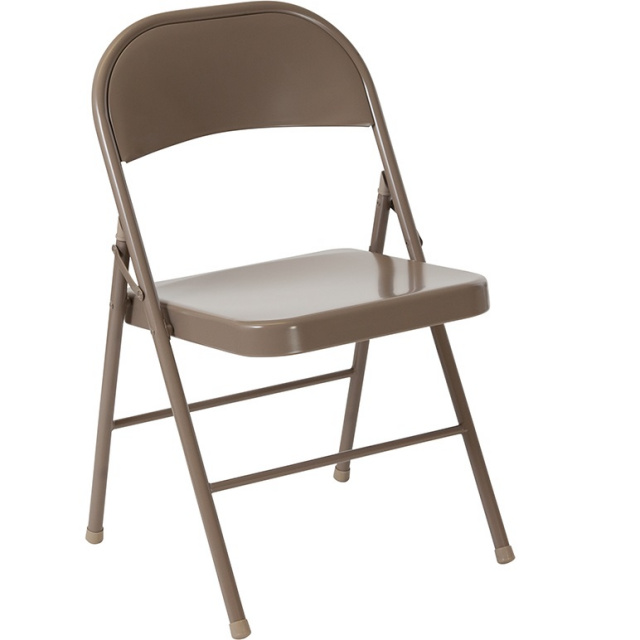 Double Braced Metal Folding Chairs Beige - 6 Pack