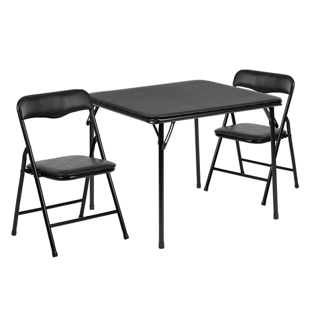 FF Kids Black Folding Table and Chair Set JB-10-CARD-BK-GG