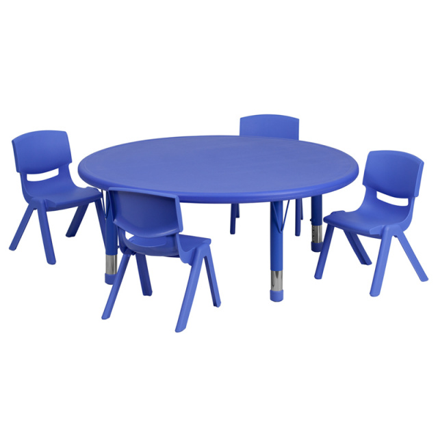 FF 45'' Round Blue Plastic Table Set with 4 Chairs 10