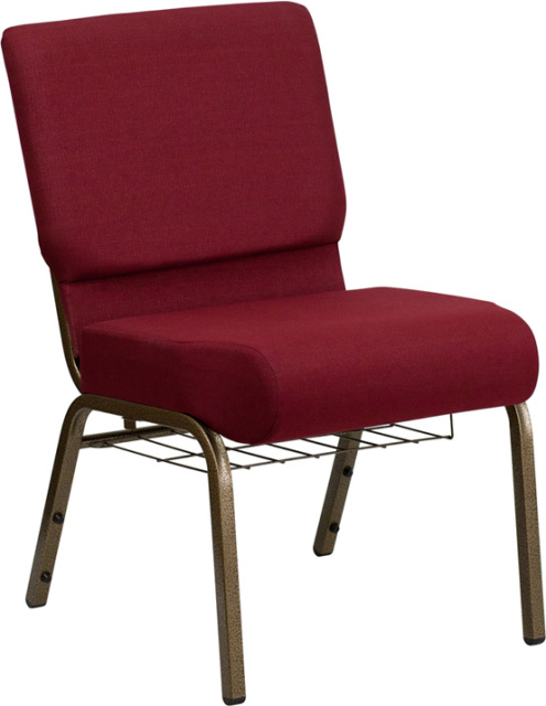 Church Chair with Cup Book Rack - Burgundy with Gold Vein Frame