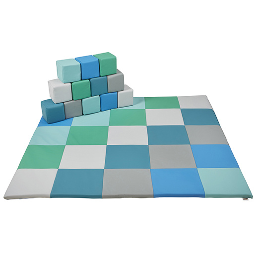 ELR-0215F-CT Patchwork Toddler Mat & 12 Block Set