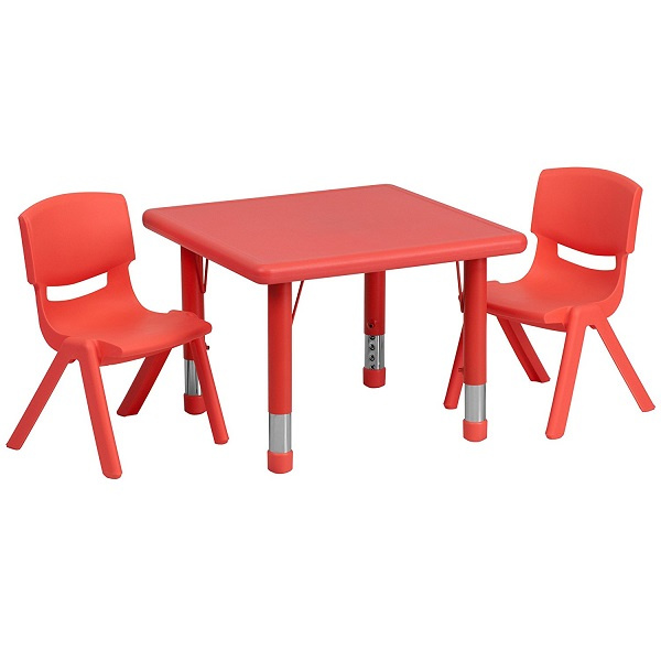 FF Square 24" Resin Table & 2 Chair 10.5" Red