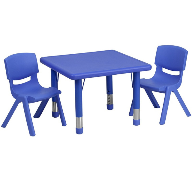 resin 24 inch table and 2 10.5 inch chair setYU-YCX-0023-2-SQR-TBL-BLUE-R-GG