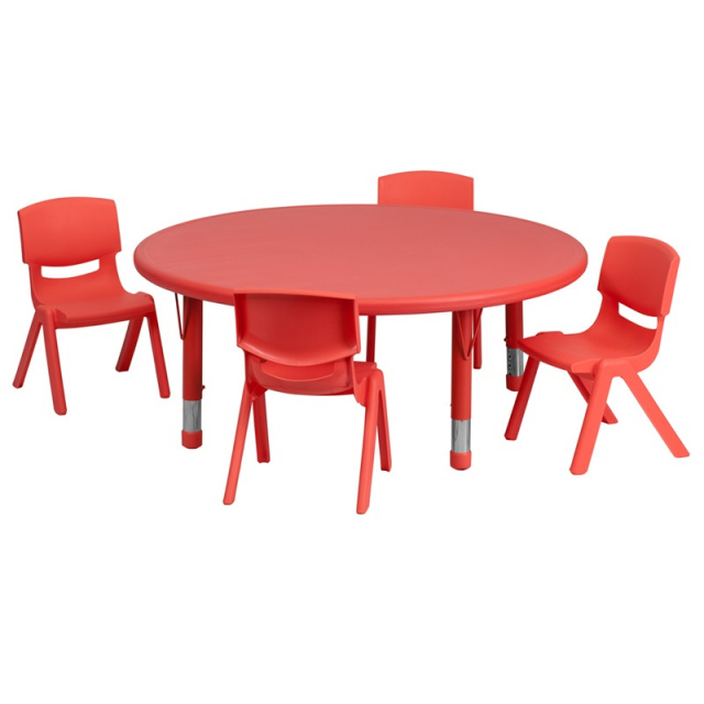 FF Round 45" Activity Table & 4 Chairs 10.5" Red
