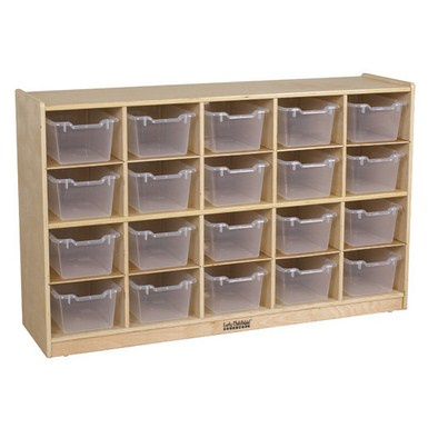 ELR-0426-CL Birch 20 Cubby Tray Cabinet with Clear Bins