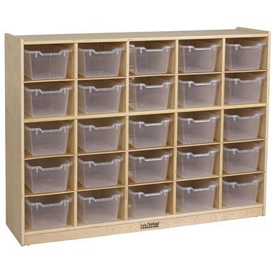 ELR-0427-CL Birch 25 Cubby Tray Cabinet w/ Clear Bins