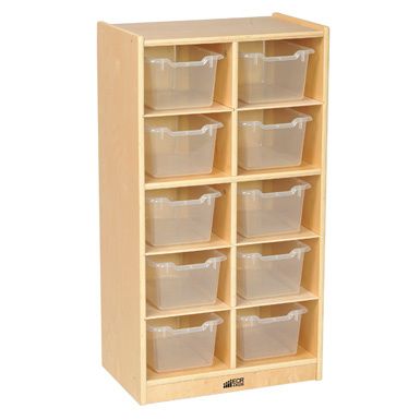 ELR-17215-CL Birch 10 Cubby Tray Cabinet with Clear Bins
