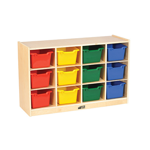 ELR-17252-AS Birch 12 Cubby Tray Cabinet with Assorted Bins