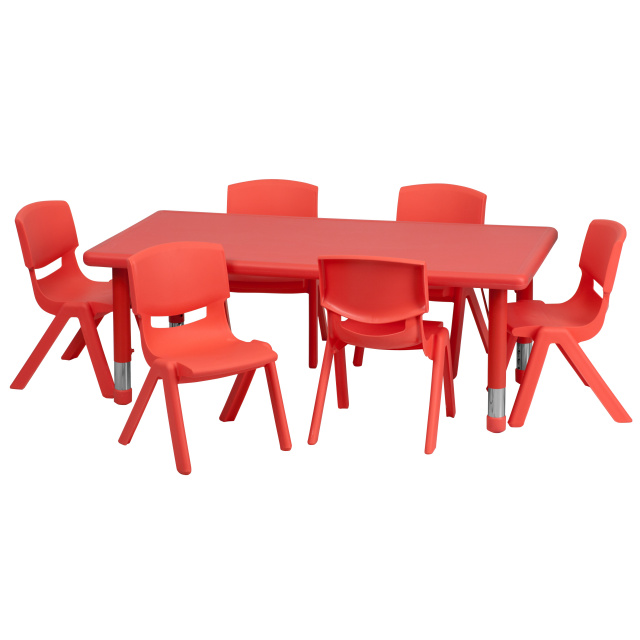 Flash 24 x 48 Resin Table w 6 Chairs 10.5" Red