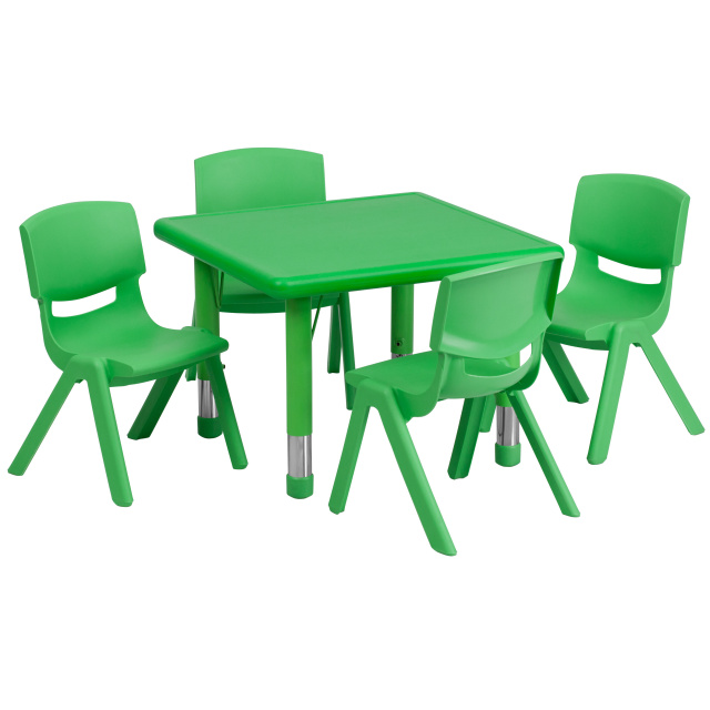 FF Square 24" Resin Table & 4 Chair 10.5" Green