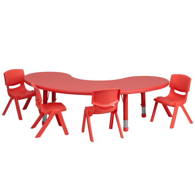 FF Half-moon 65" Table & 4 Chair 10.5" Red