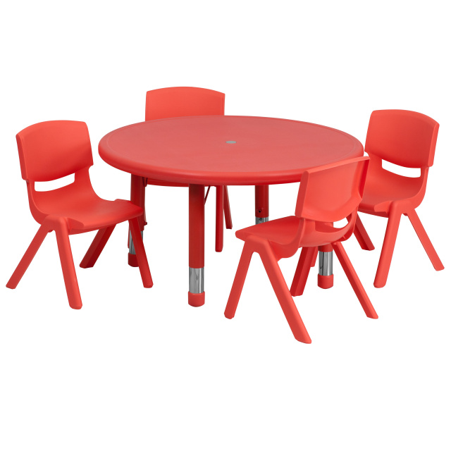 FF Round 33" Activity Table & 4 Chair 10.5" Red