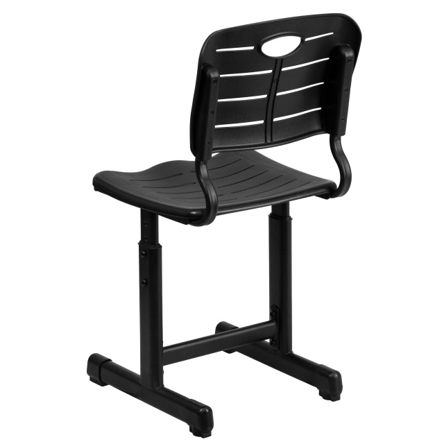 ADJUSTABLE HEIGHT BLACK STUDENT CHAIR back WITH BLACK PEDESTAL FRAME