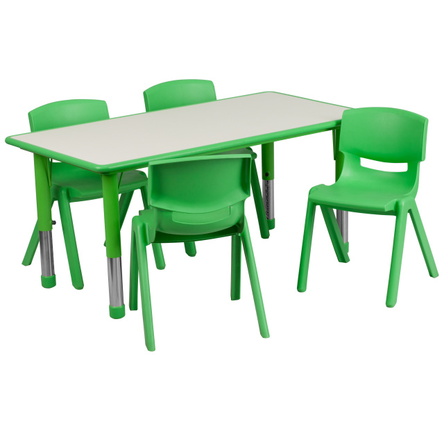 FF 24 x 48 Resin Table with 4 - Chairs 10.5" Green w/ Gray