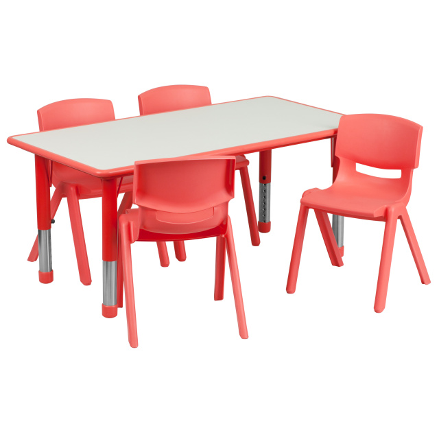 FF 24 x 48 Resin Table with 4 - Chairs 10.5" Red w/ Gray
