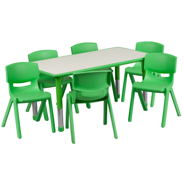 FF 24 x 48 Resin Table with 6 - Chairs 10.5" Green w/ Gray