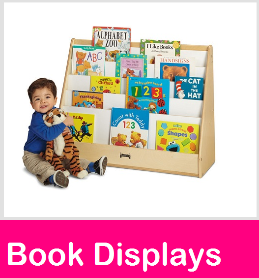 Book displays, daycare book shelves, preschoo book display,  school book storage cases